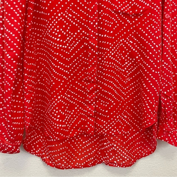 Diane Von Furstenberg Red Dotted Print Long Sleeve Button Up Blouse Size 4 - Picture 6 of 11